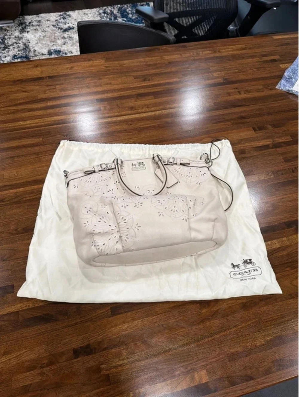 Coach Madison Tossed Laser Lindsey Satchel White Leather Style 19624